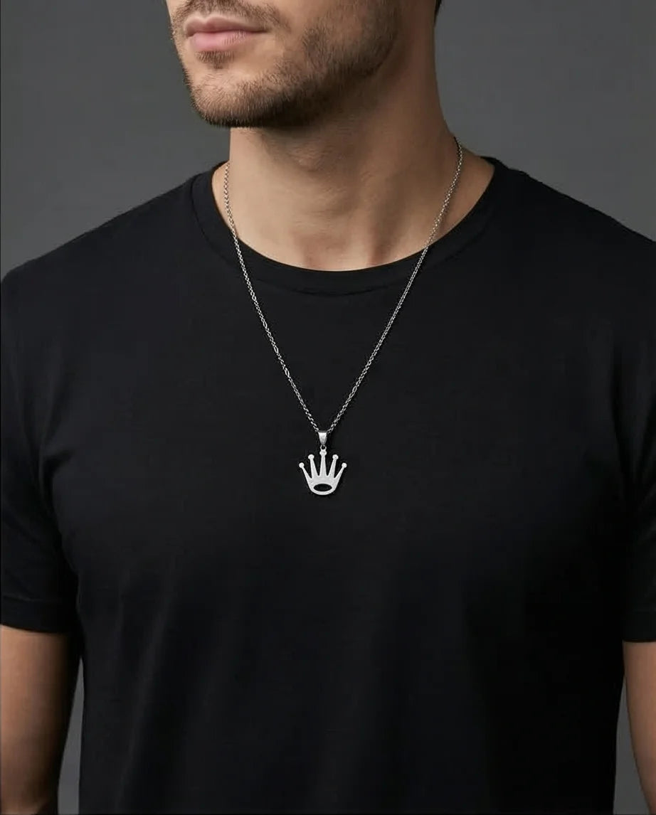 The Royal Reign: Minimalist Silver Crown Necklace