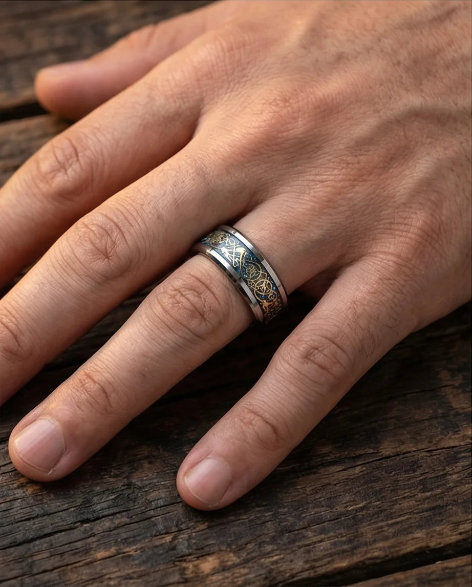 Golden Guardian: Celtic Dragon Black Tungsten Ring