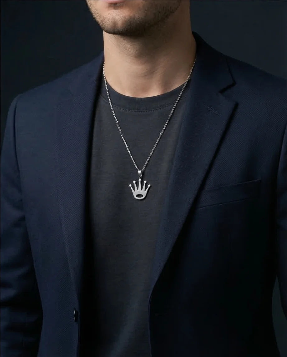 The Royal Reign: Minimalist Silver Crown Necklace