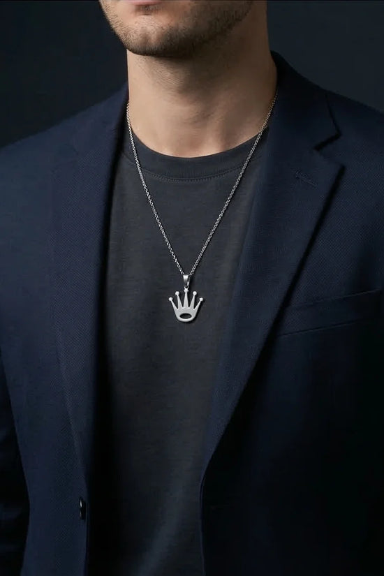 The Royal Reign: Minimalist Silver Crown Necklace