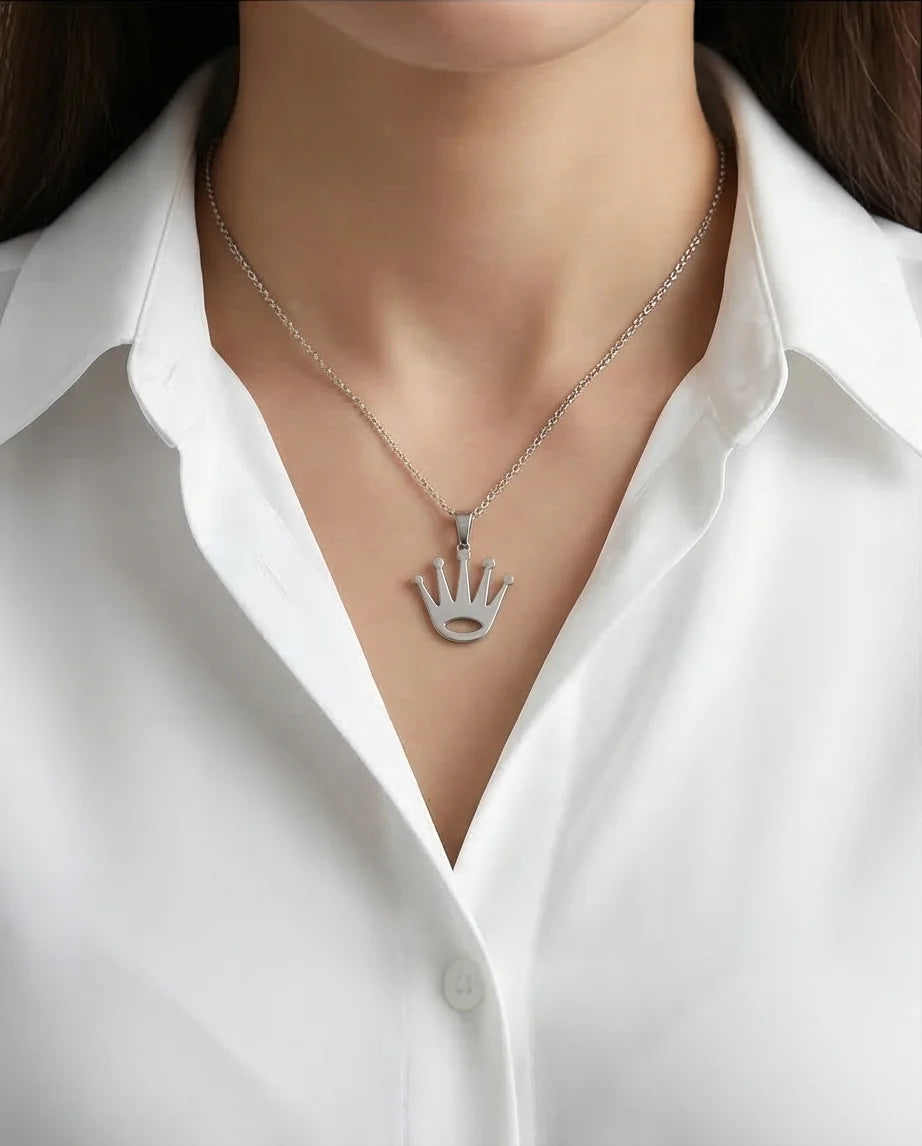 The Royal Reign: Minimalist Silver Crown Necklace