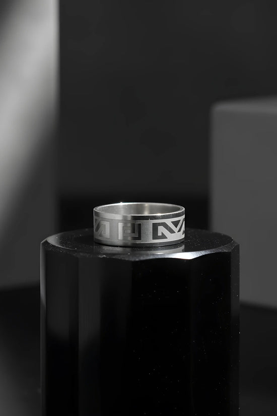 Geometric Pattern Steel Ring 5.9cm