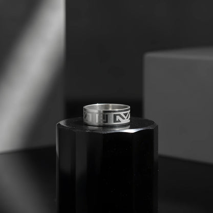 Geometric Pattern Steel Ring 5.9cm
