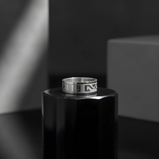 Geometric Pattern Steel Ring 5.9cm