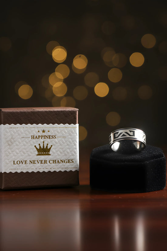 Geometric Pattern Steel Ring 5.9cm