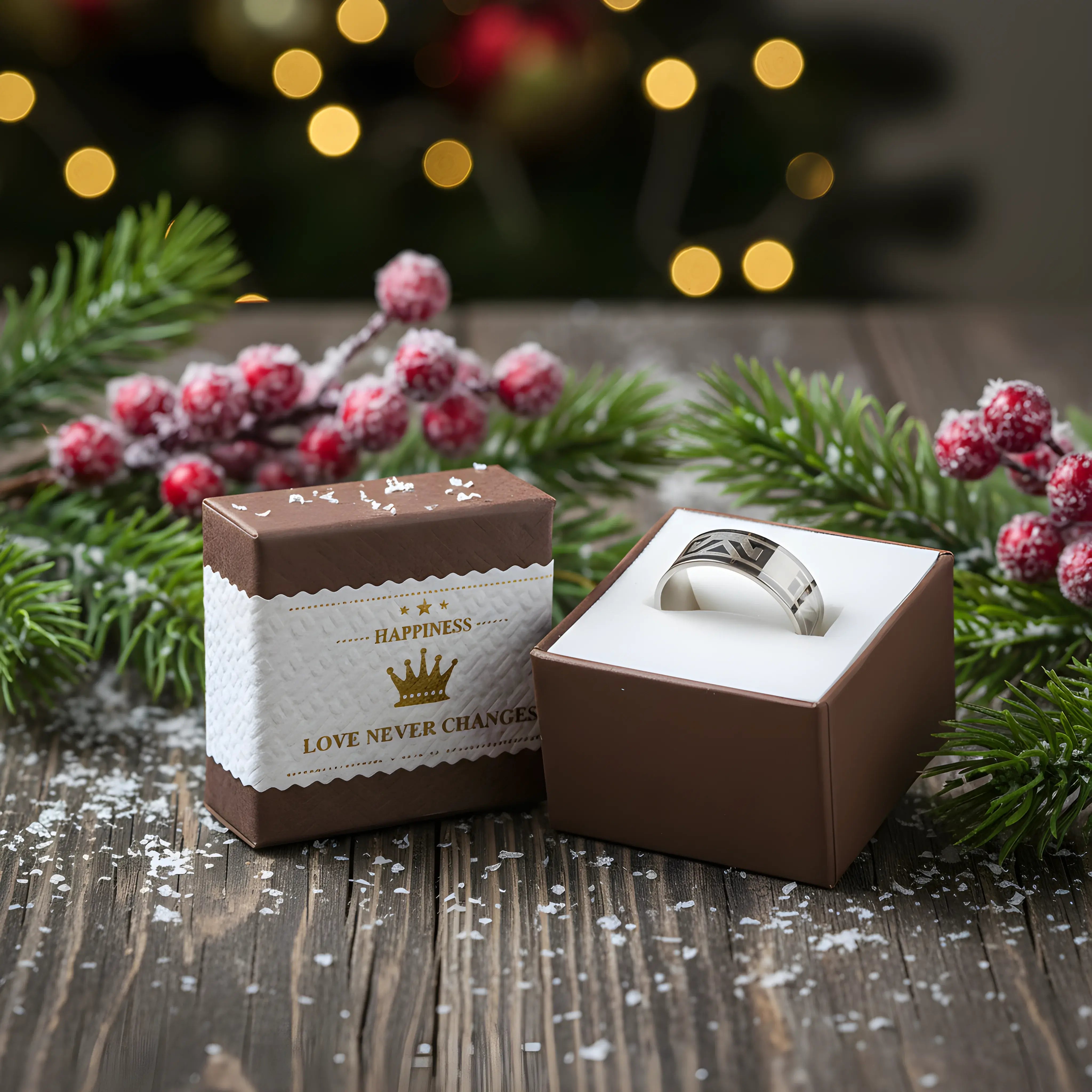 Geometric Pattern Steel Ring 5.9cm