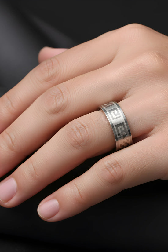 Geometric Pattern Steel Ring 5.9cm