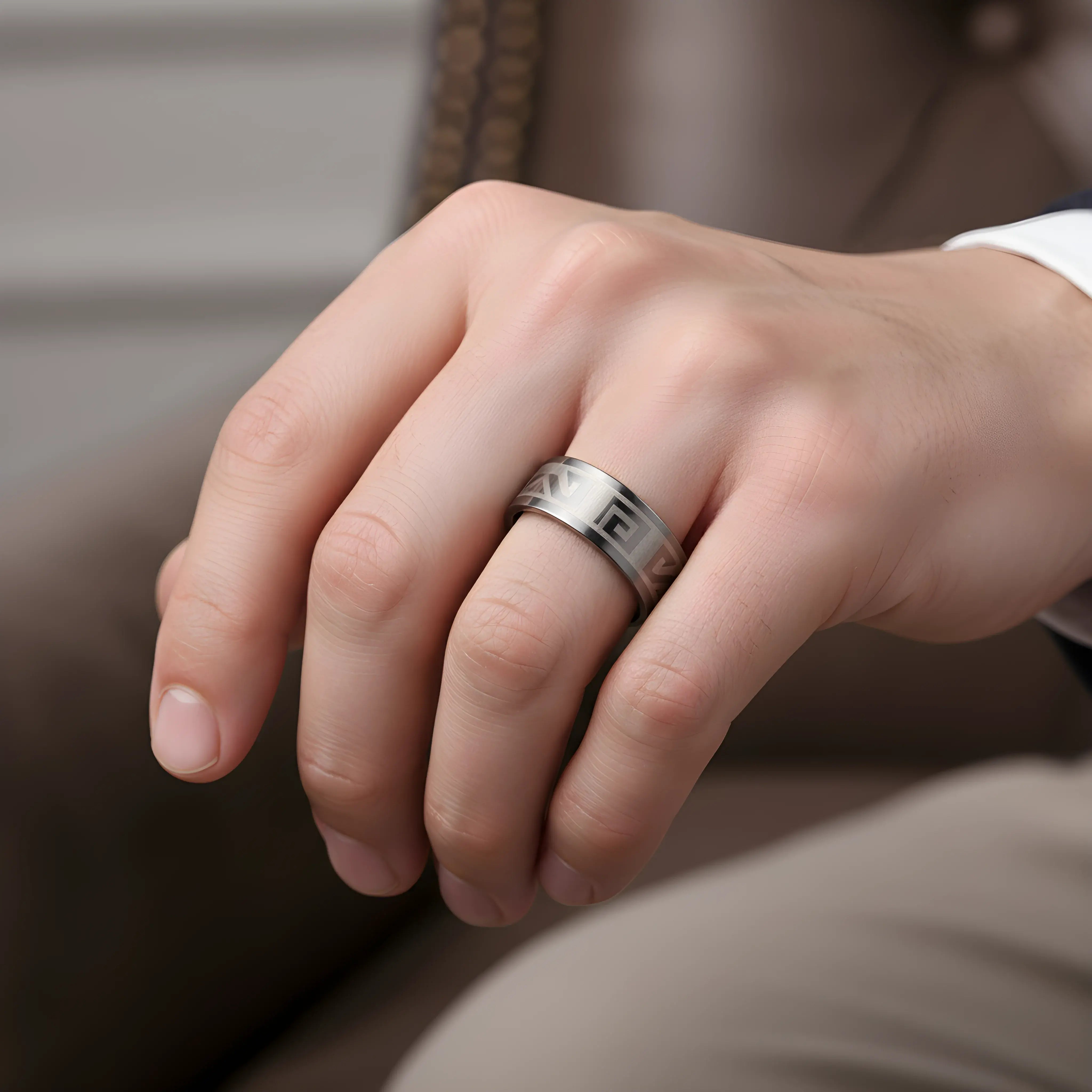 Geometric Pattern Steel Ring 5.9cm