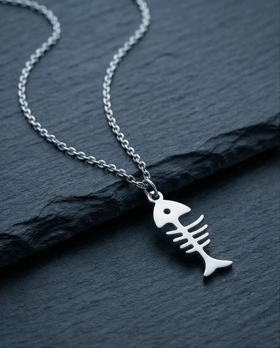 The Deep Sea Echo: Silver Fishbone Necklace