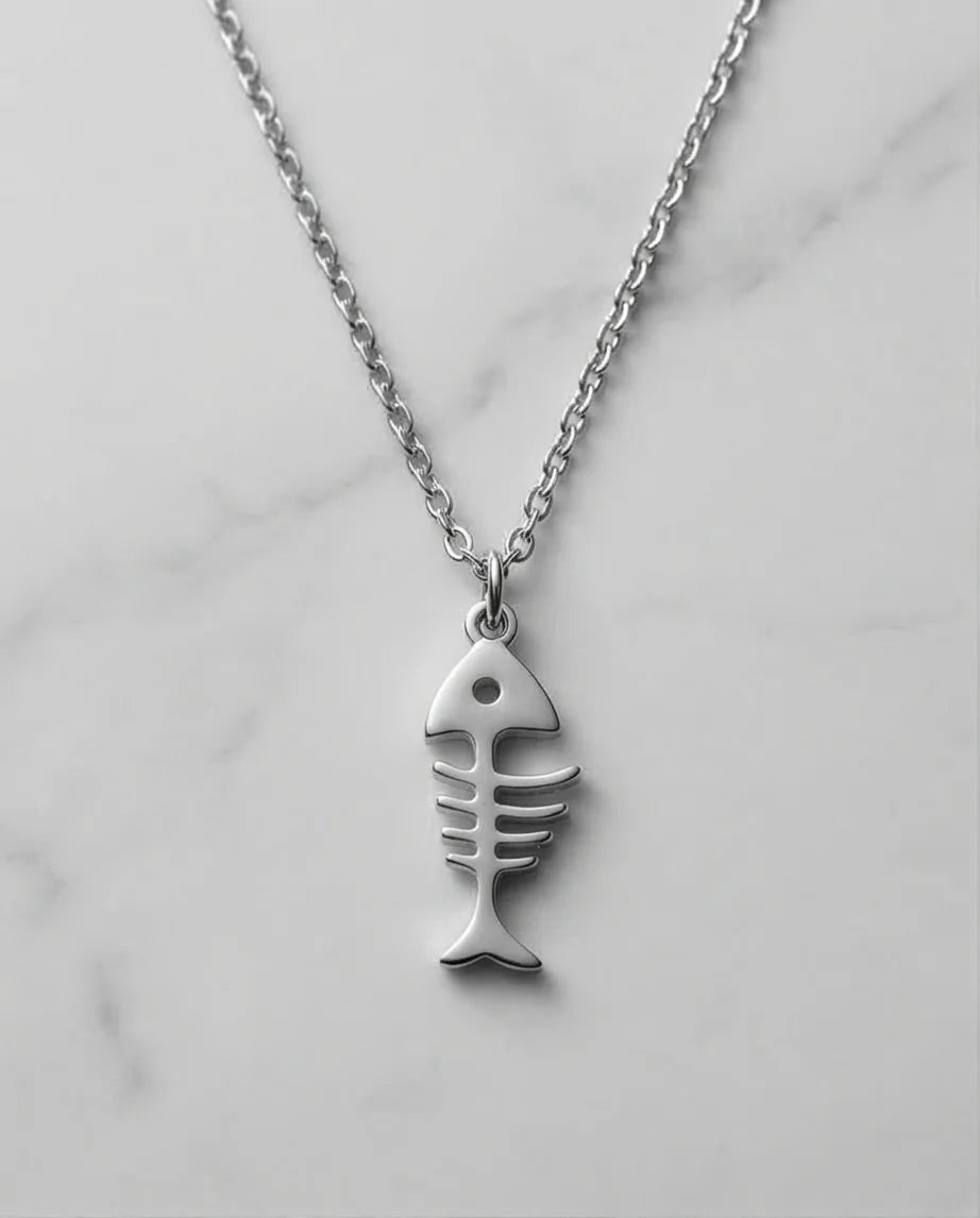The Deep Sea Echo: Silver Fishbone Necklace