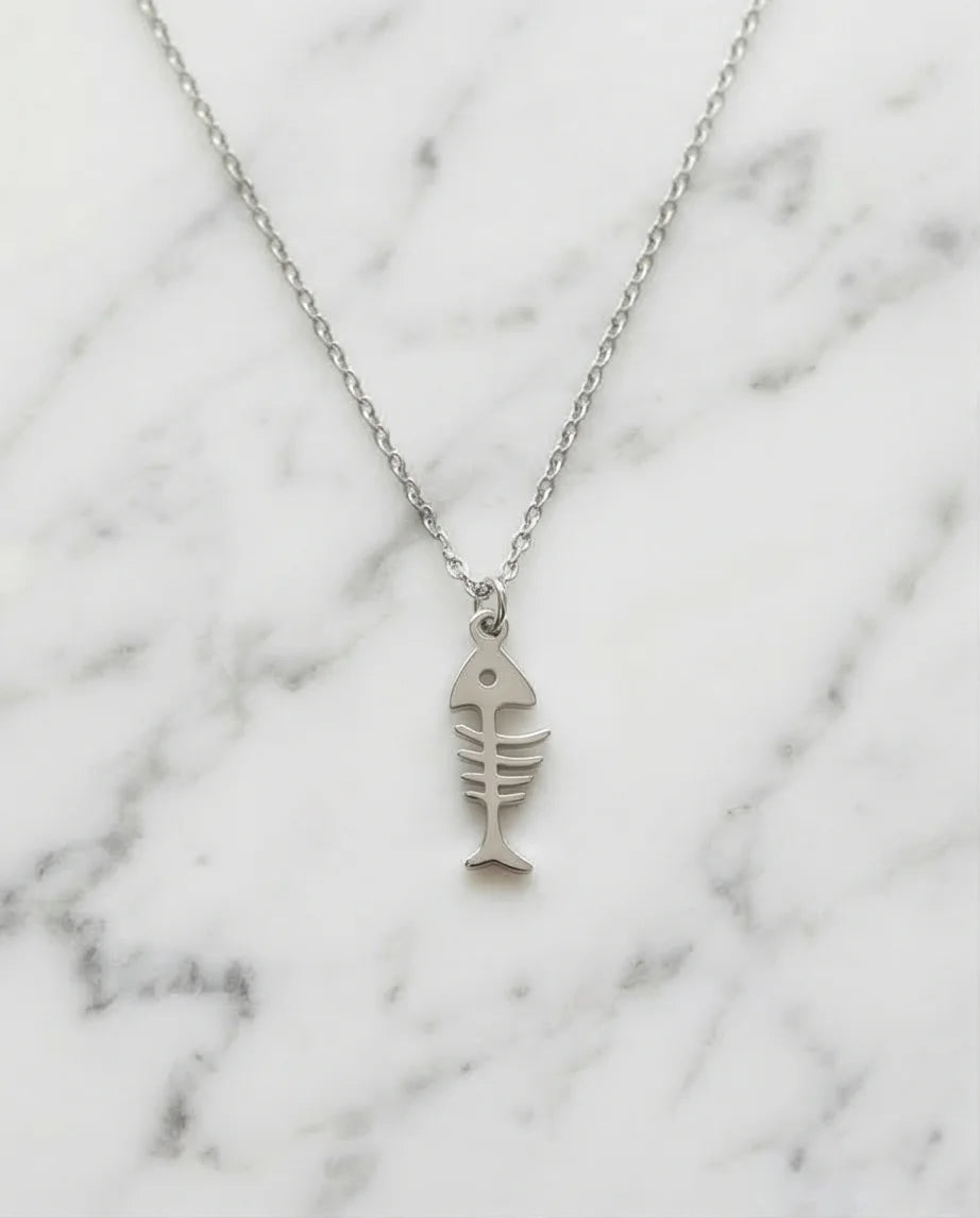 The Deep Sea Echo: Silver Fishbone Necklace