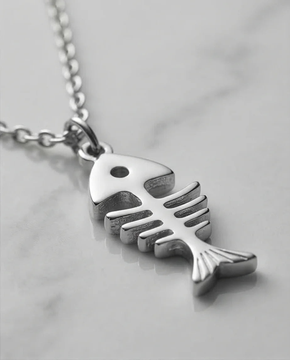 The Deep Sea Echo: Silver Fishbone Necklace