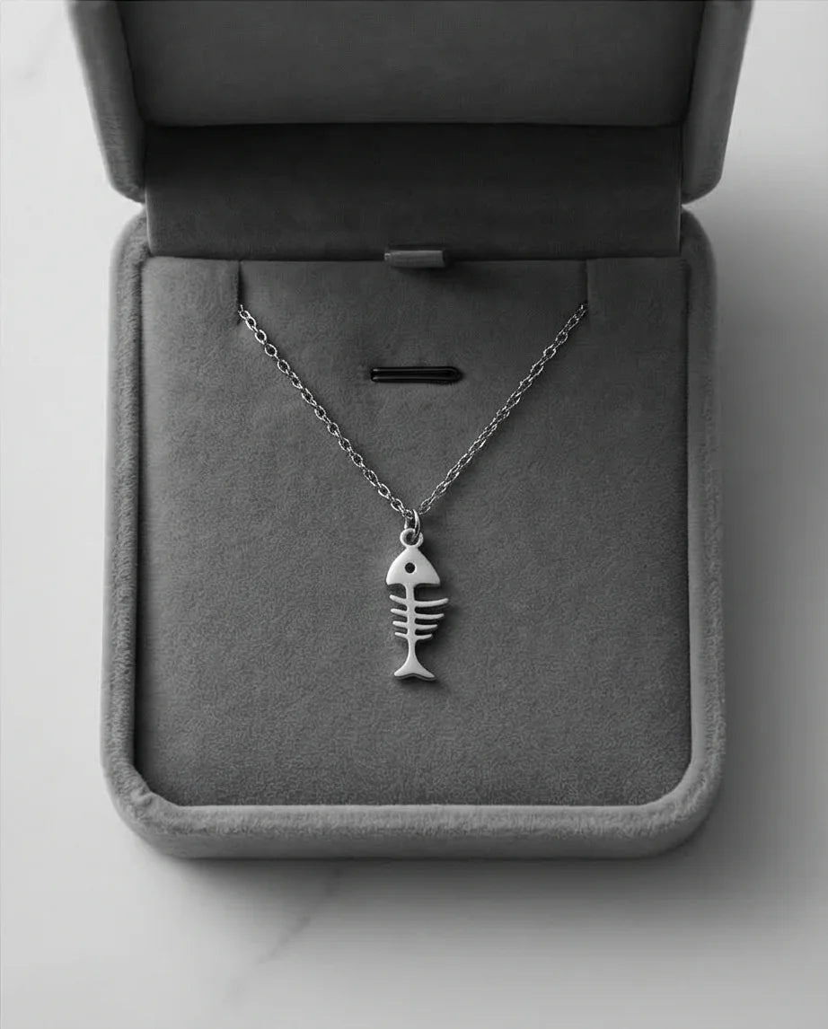 The Deep Sea Echo: Silver Fishbone Necklace