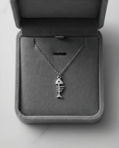 The Deep Sea Echo: Silver Fishbone Necklace