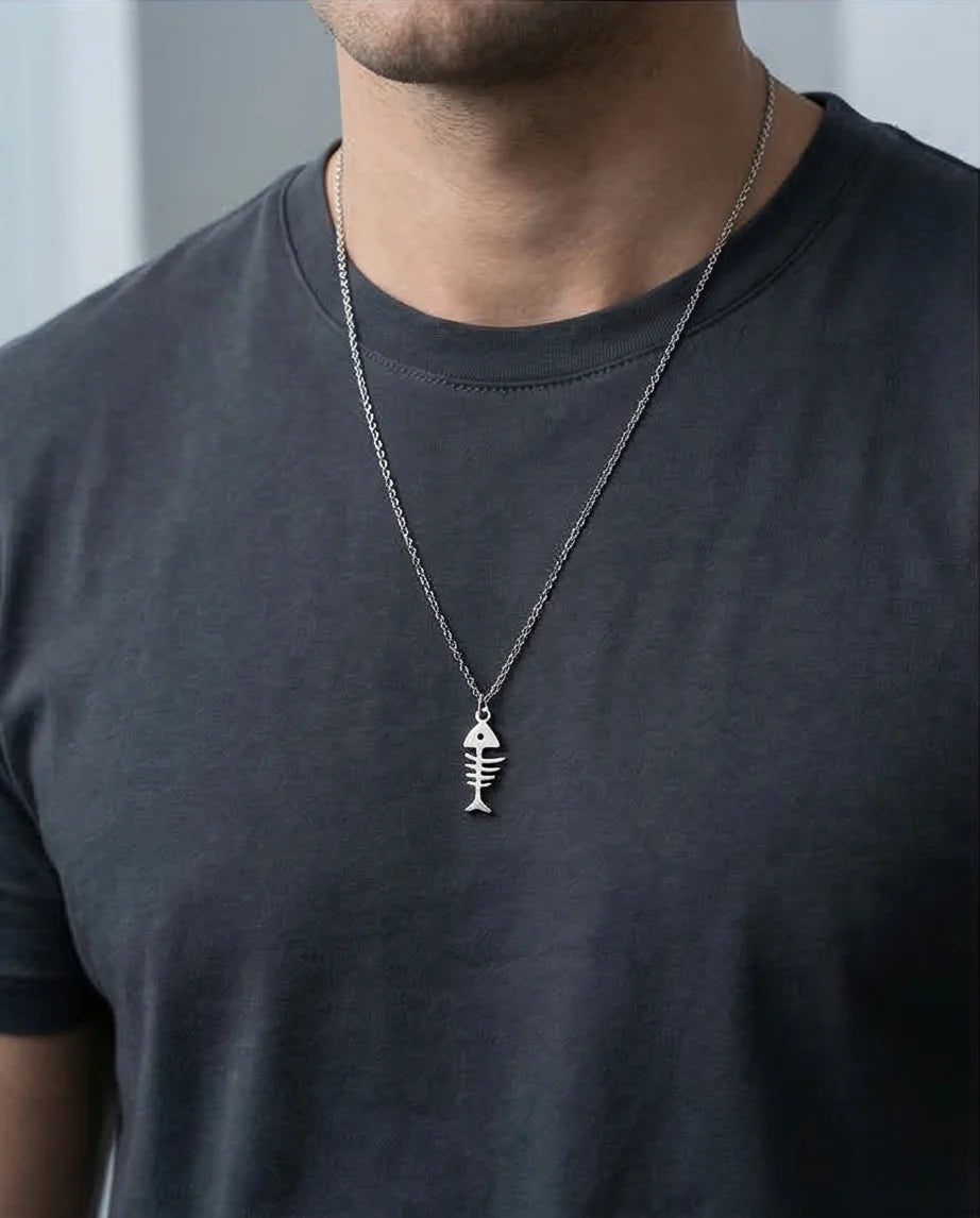 The Deep Sea Echo: Silver Fishbone Necklace