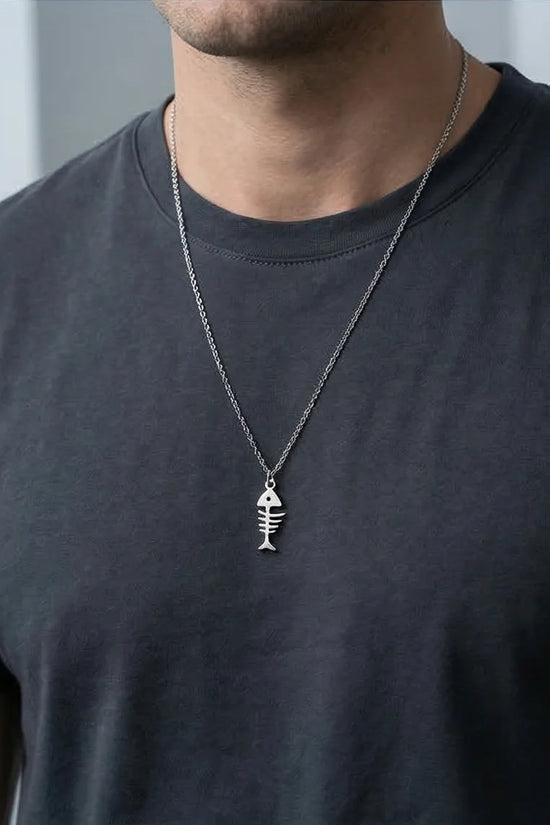 The Deep Sea Echo: Silver Fishbone Necklace