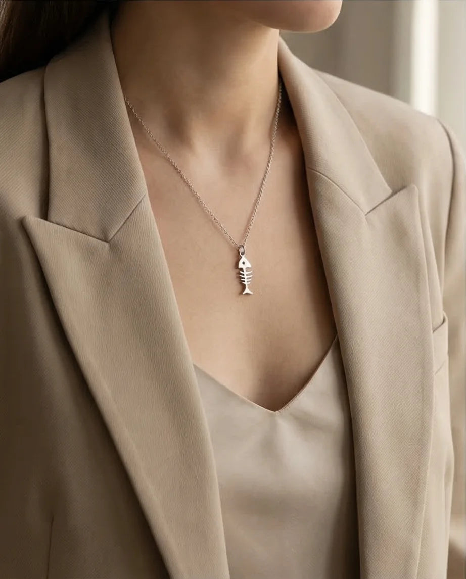 The Deep Sea Echo: Silver Fishbone Necklace