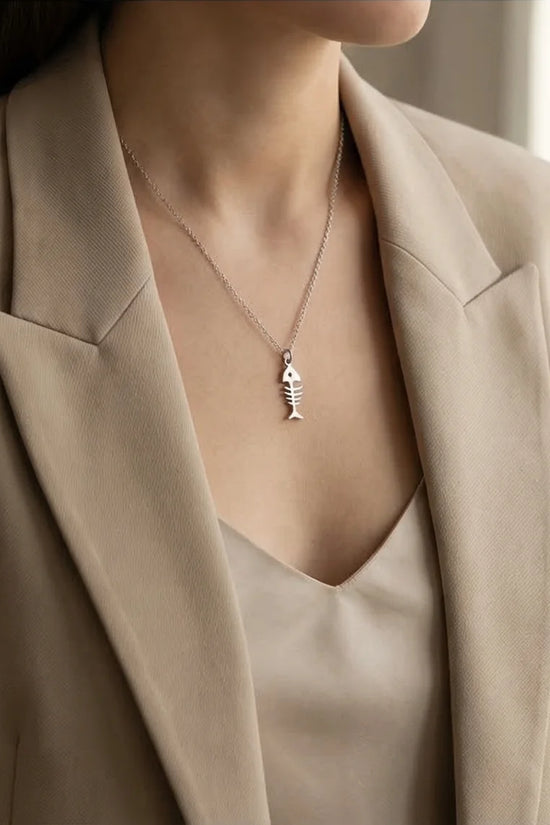 The Deep Sea Echo: Silver Fishbone Necklace