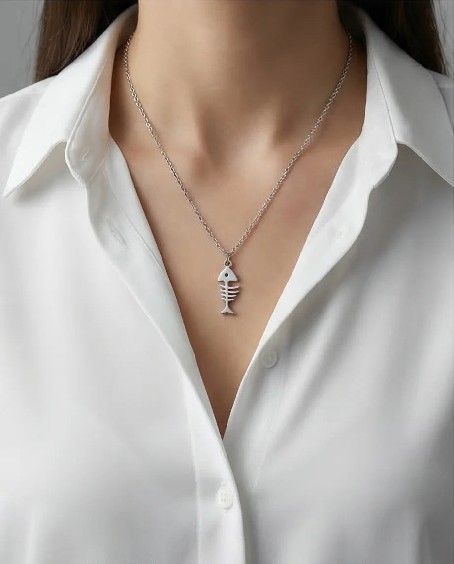 The Deep Sea Echo: Silver Fishbone Necklace