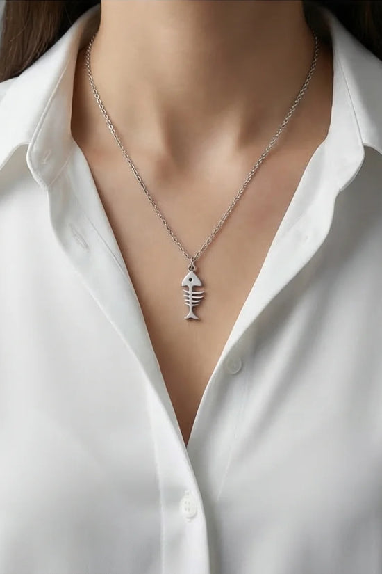 The Deep Sea Echo: Silver Fishbone Necklace