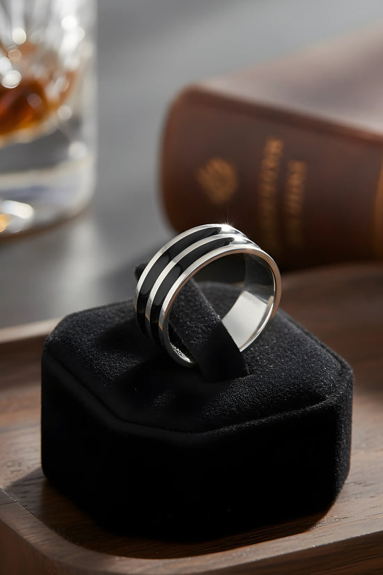 Dual Black Stripe Steel Ring 6.2cm