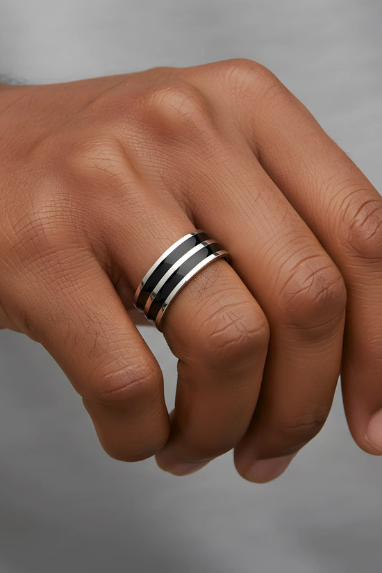 Dual Black Stripe Steel Ring 6.2cm