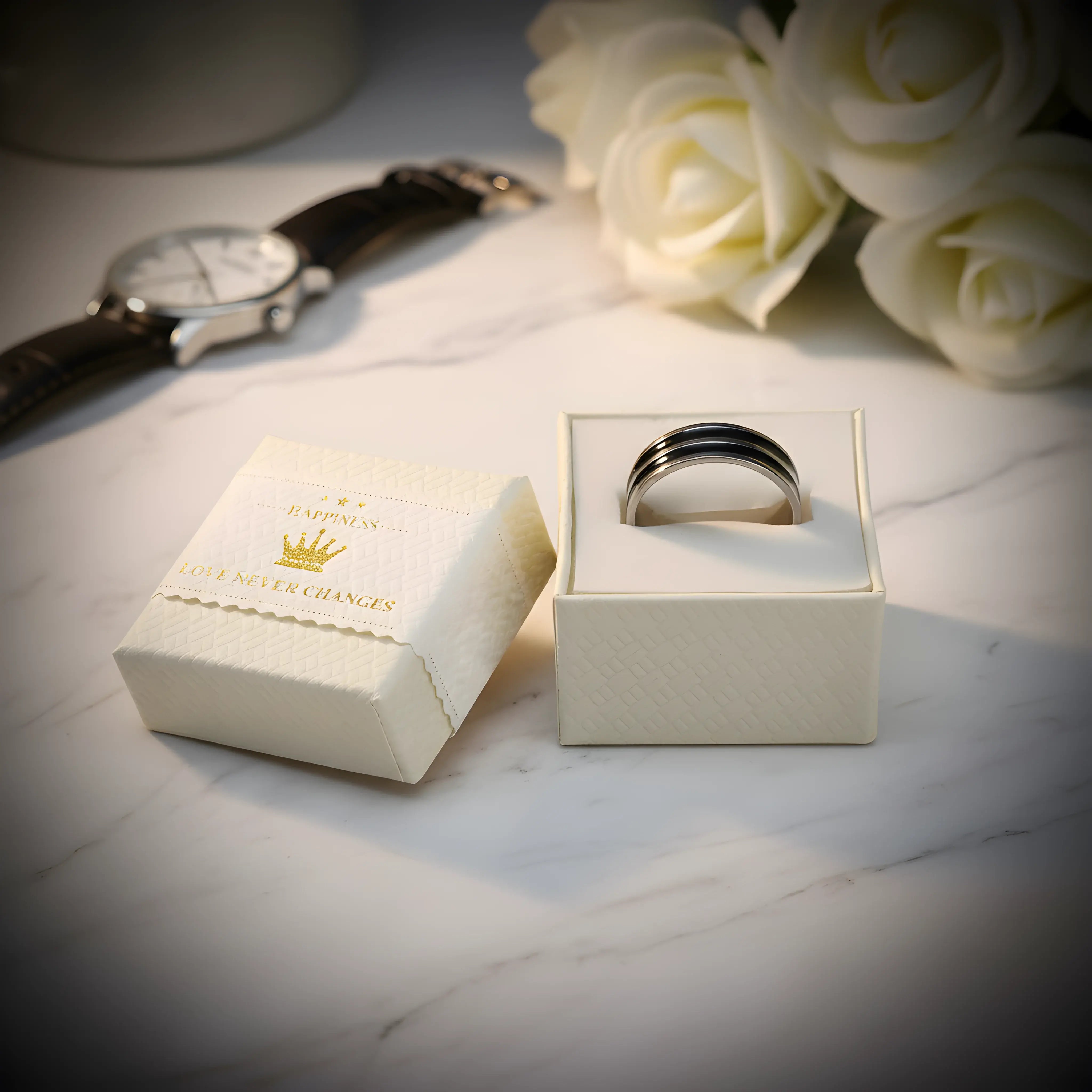 Dual Black Stripe Steel Ring 6.2cm