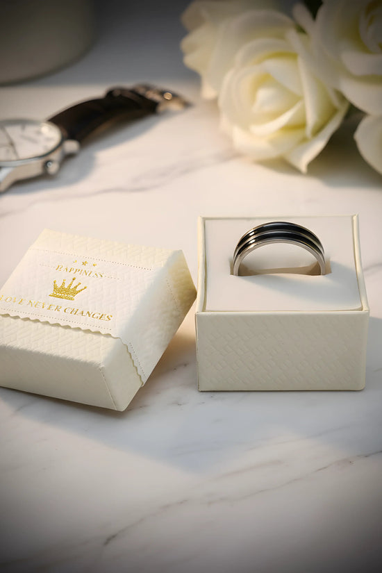 Dual Black Stripe Steel Ring 6.2cm
