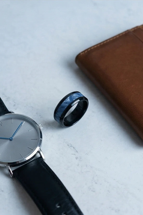 Obsidian Rift: Deep Blue Marble Statement Ring