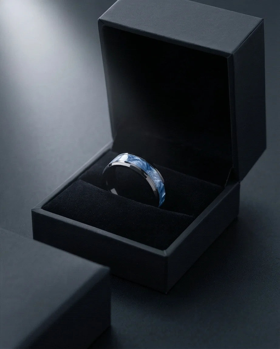 Obsidian Rift: Deep Blue Marble Statement Ring