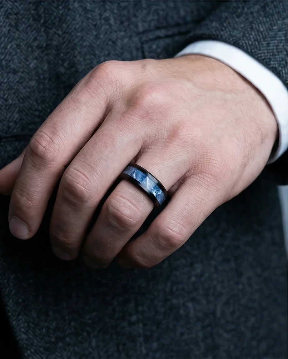 Obsidian Rift: Deep Blue Marble Statement Ring