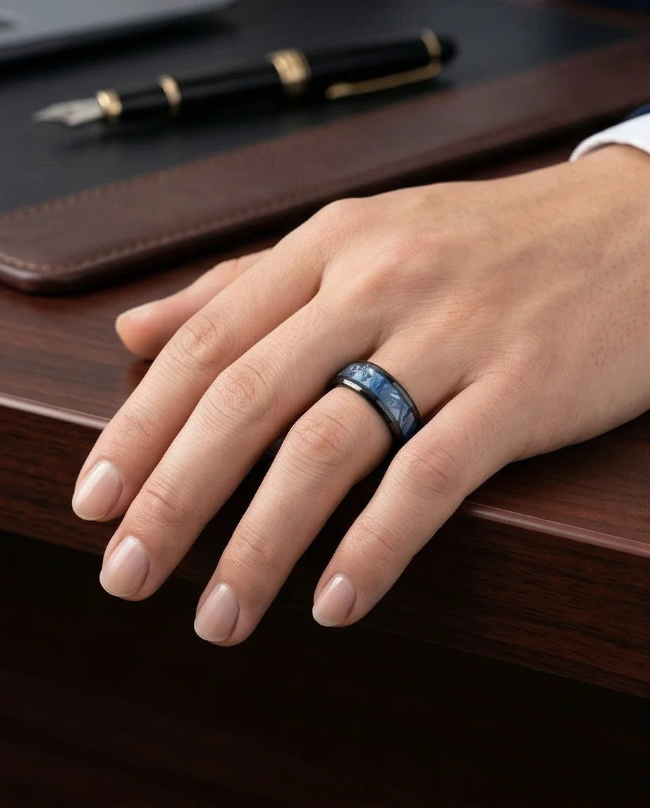 Obsidian Rift: Deep Blue Marble Statement Ring