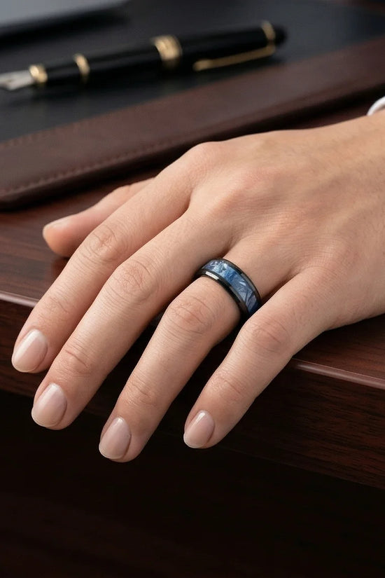 Obsidian Rift: Deep Blue Marble Statement Ring