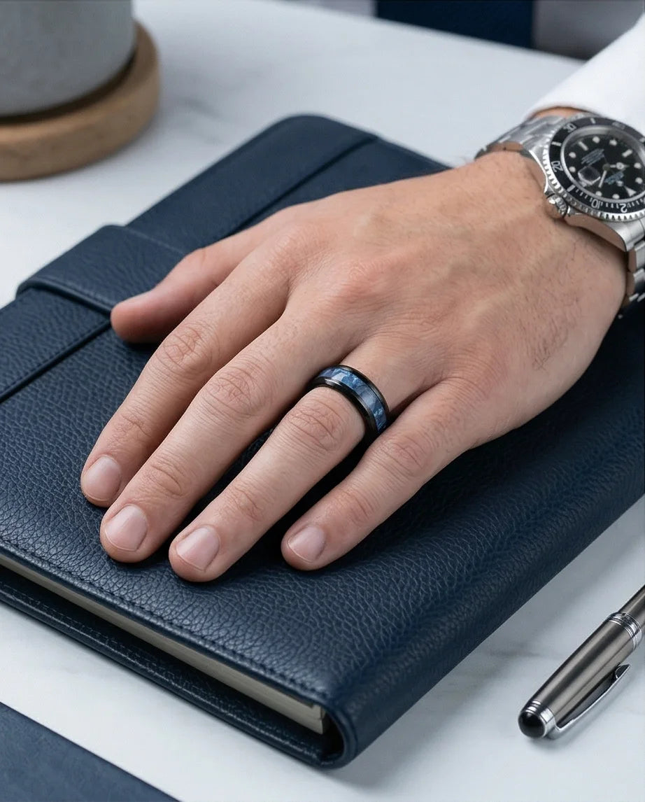 Obsidian Rift: Deep Blue Marble Statement Ring