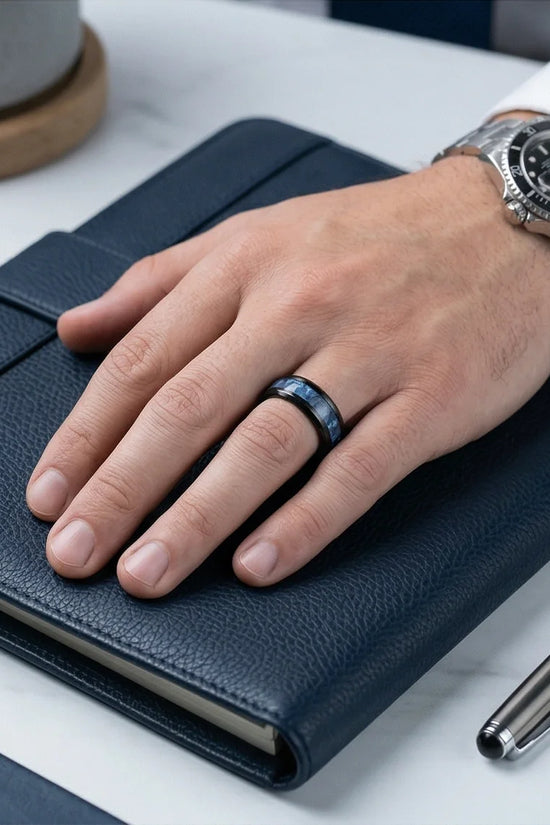 Obsidian Rift: Deep Blue Marble Statement Ring