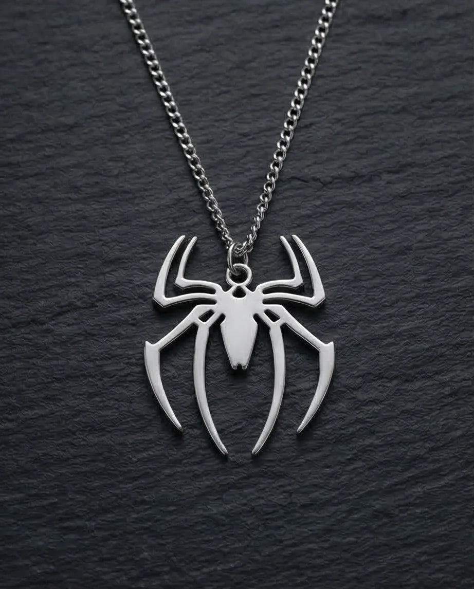 The Arachnid Insignia: High-Polish Silver Hero Necklace