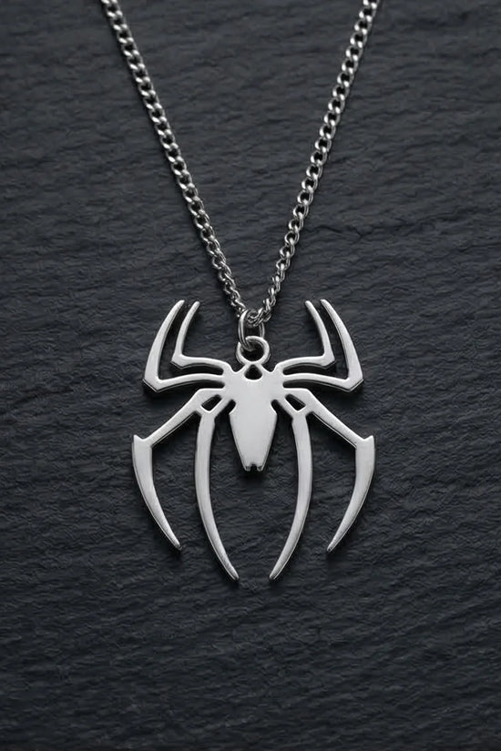 The Arachnid Insignia: High-Polish Silver Hero Necklace
