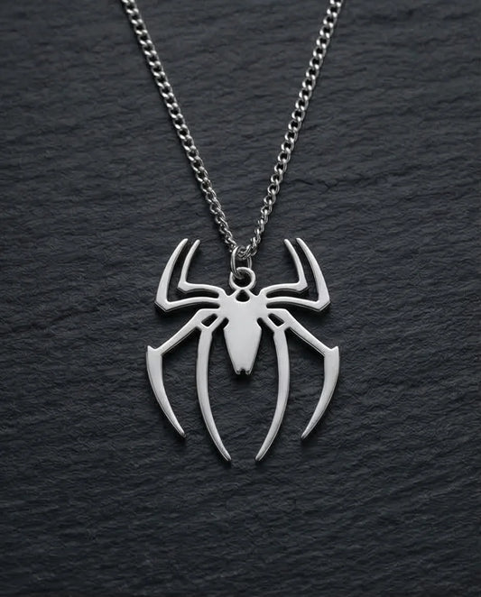The Arachnid Insignia: High-Polish Silver Hero Necklace