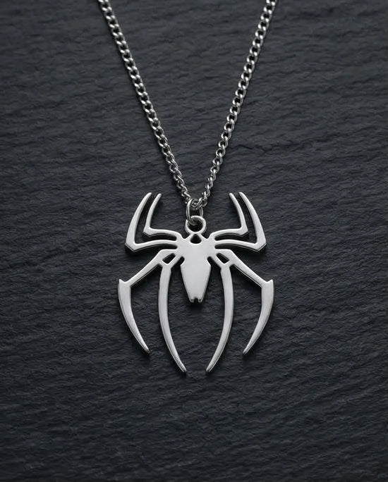 The Arachnid Insignia: High-Polish Silver Hero Necklace