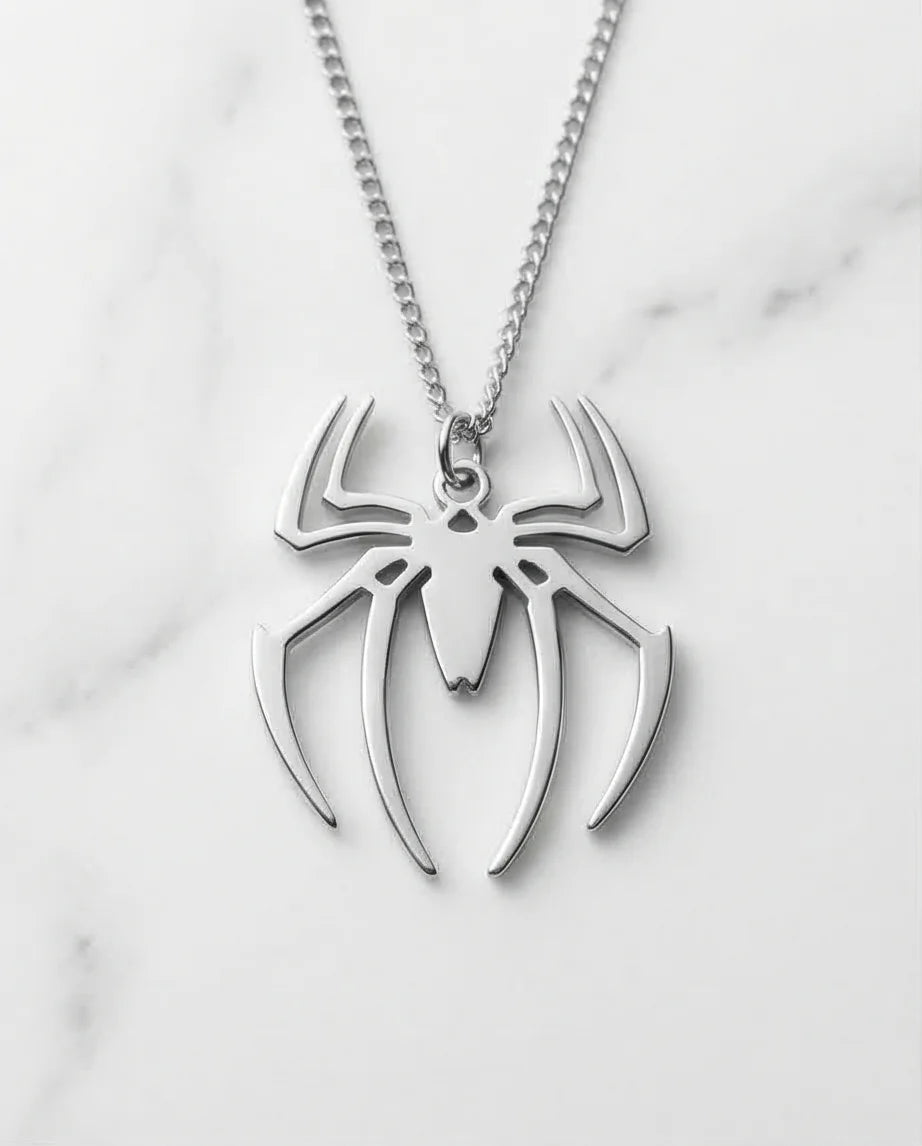 The Arachnid Insignia: High-Polish Silver Hero Necklace