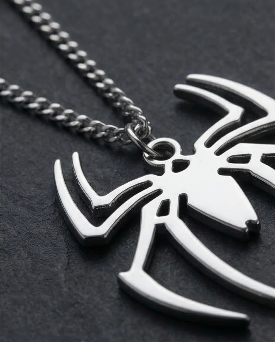 The Arachnid Insignia: High-Polish Silver Hero Necklace