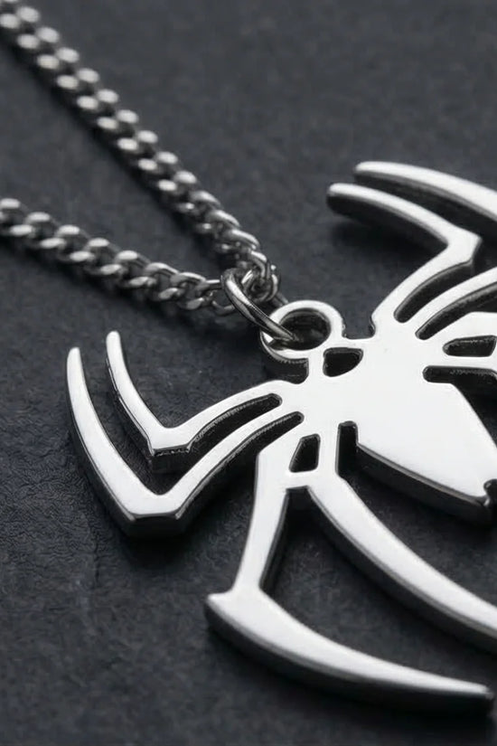 The Arachnid Insignia: High-Polish Silver Hero Necklace
