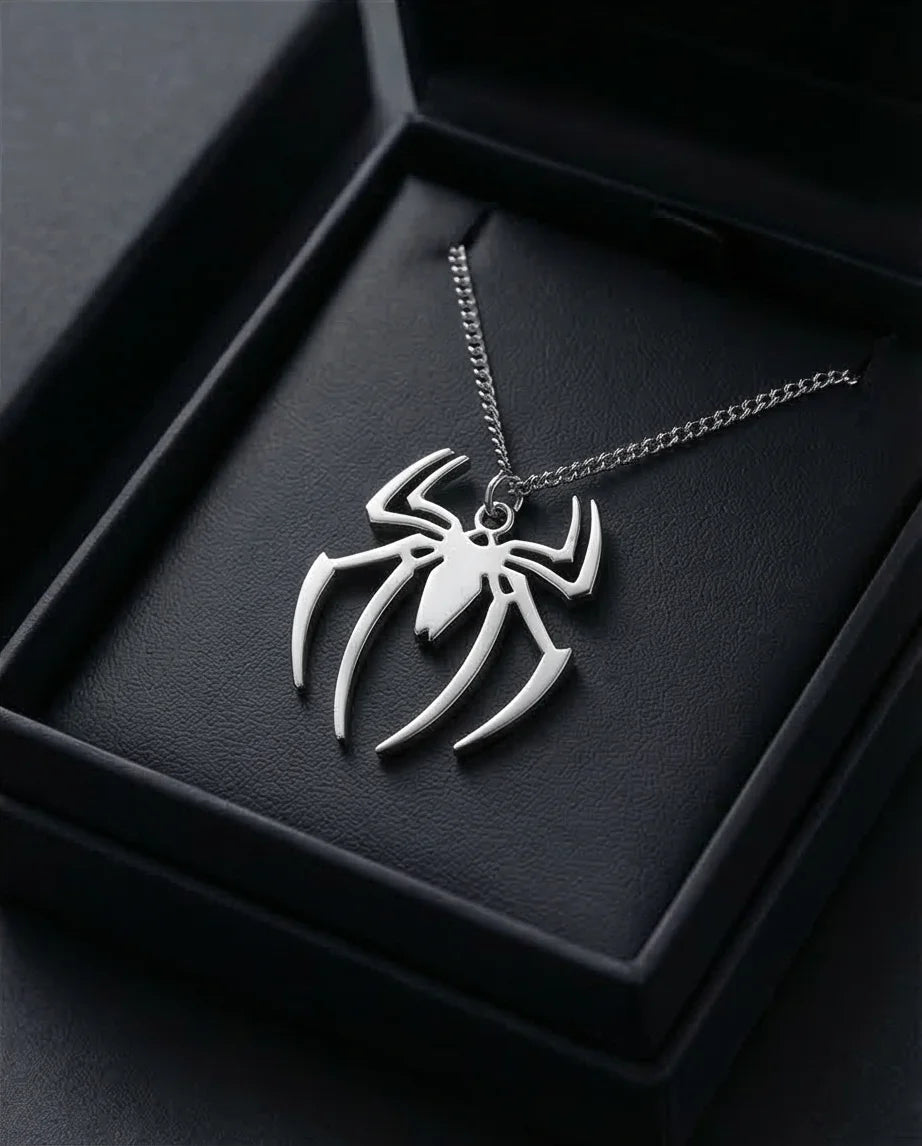 The Arachnid Insignia: High-Polish Silver Hero Necklace