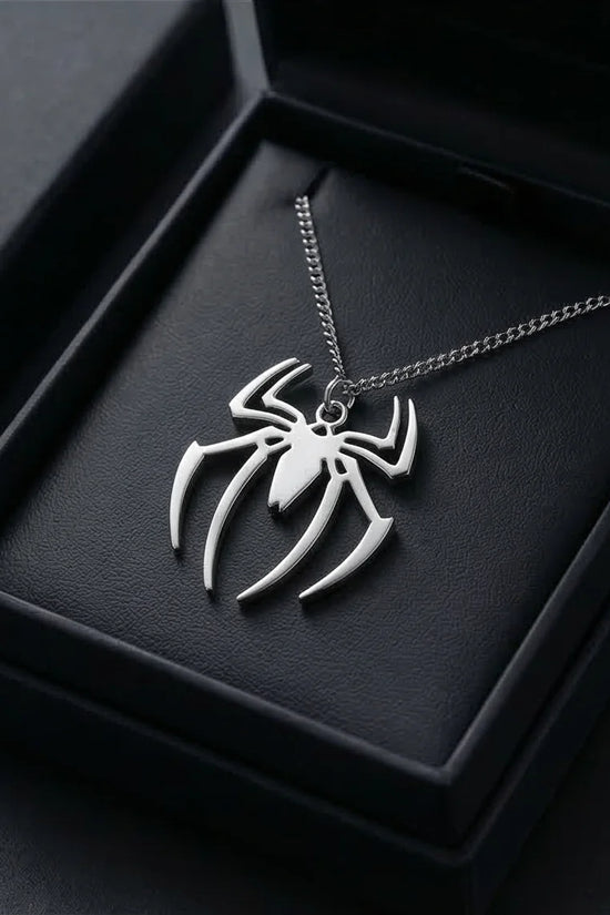 The Arachnid Insignia: High-Polish Silver Hero Necklace