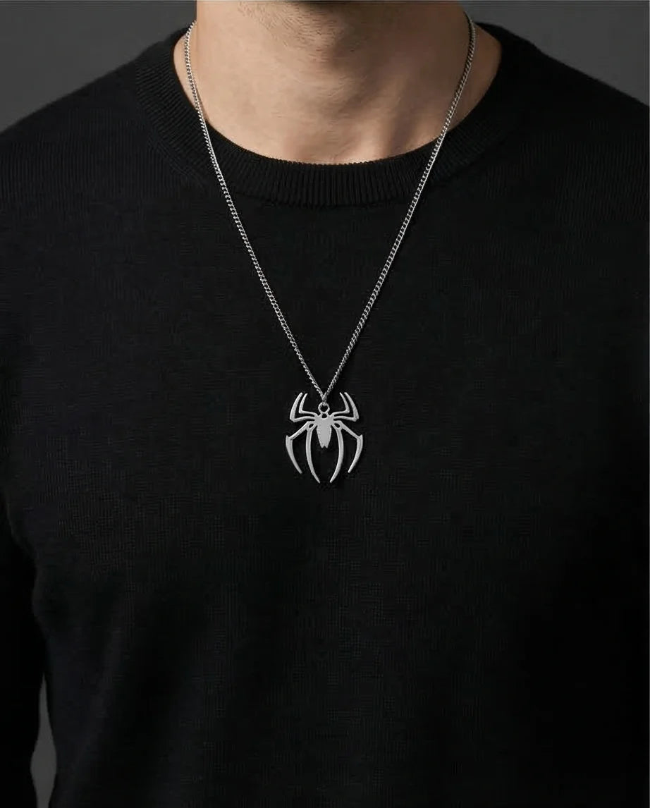 The Arachnid Insignia: High-Polish Silver Hero Necklace