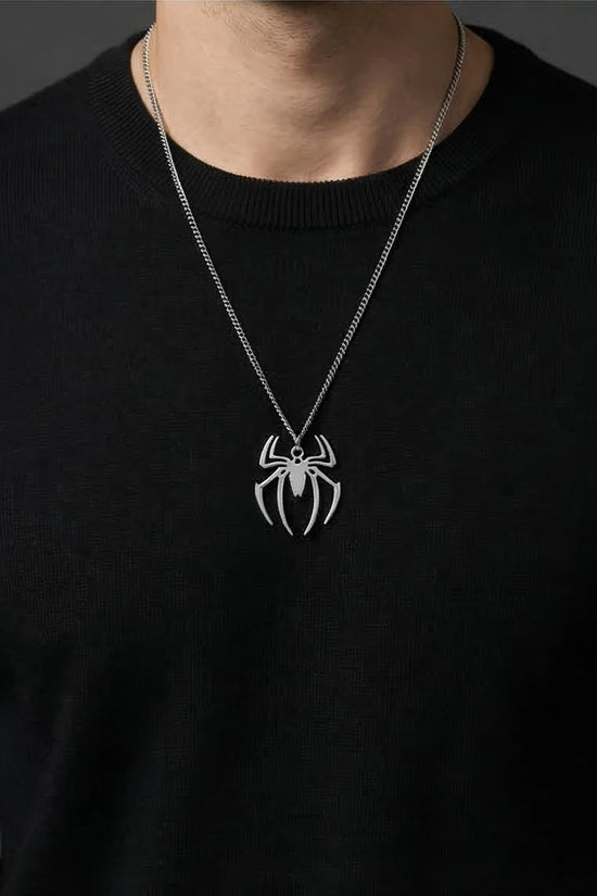 The Arachnid Insignia: High-Polish Silver Hero Necklace