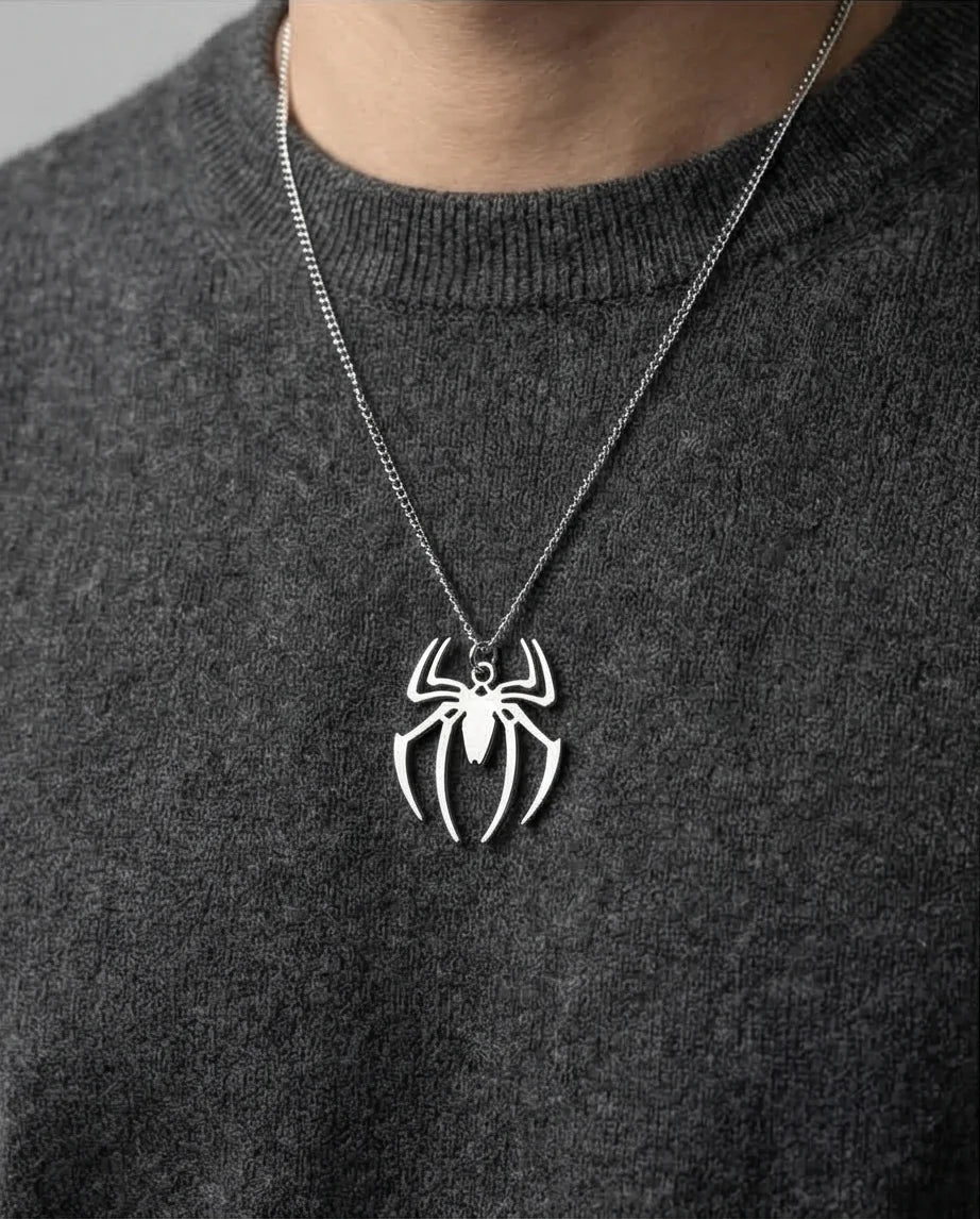 The Arachnid Insignia: High-Polish Silver Hero Necklace