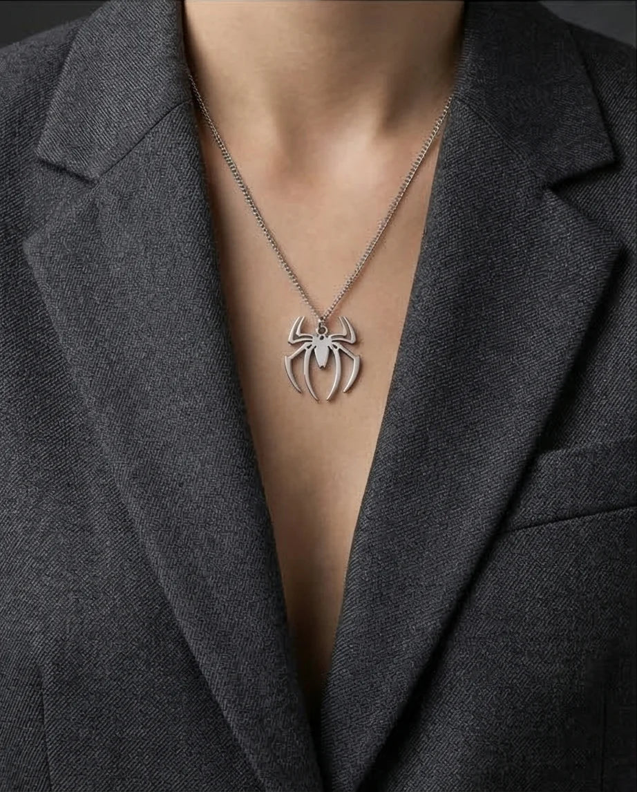 The Arachnid Insignia: High-Polish Silver Hero Necklace