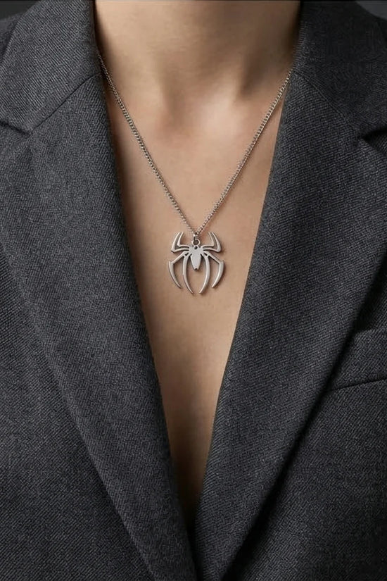 The Arachnid Insignia: High-Polish Silver Hero Necklace