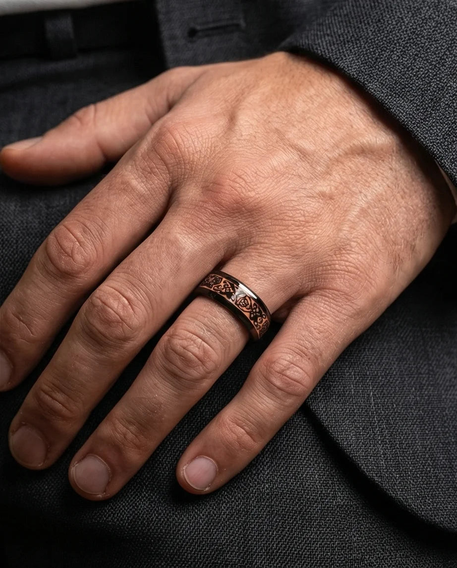 Legacy Weaver: Rose Gold & Black Celtic Knot Band